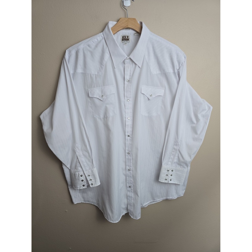 Ely Cattleman Pearl Snap Shirt Big Man 4X White Embroidered Texture